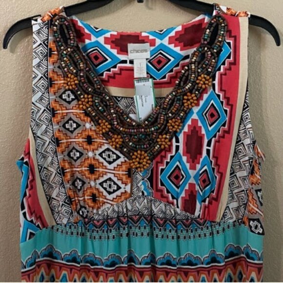 Chico New Size 1 US M Indigenous Patterns Embellished Empire Waist Maxi Dress - Picture 7 of 15